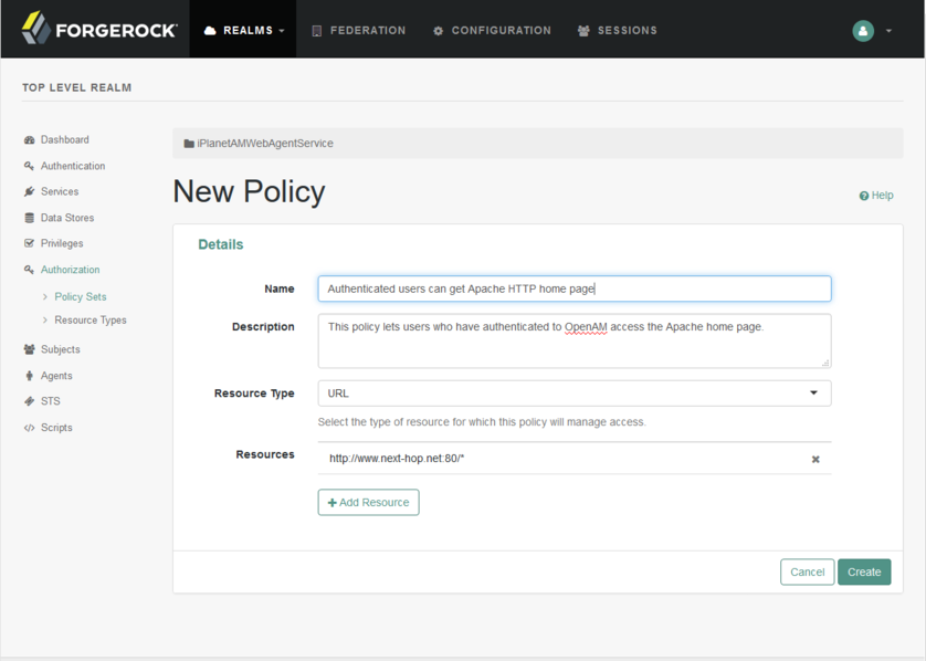 OpenAM Authorization New Policy