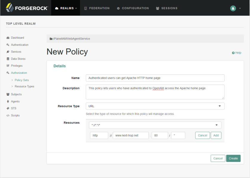 OpenAM Authorization New Policy